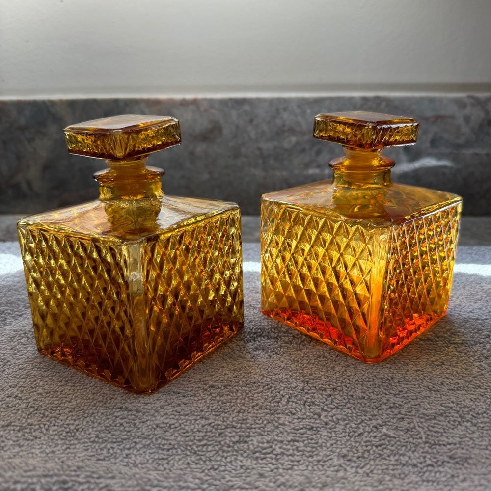 Vintage Amber Gold Glass | Made in Japan | 1 set (2 pieces)